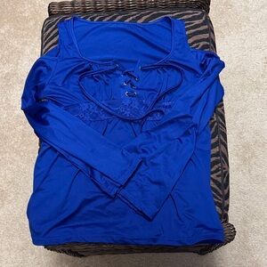 Blue Lace-Up Long Sleeve Top